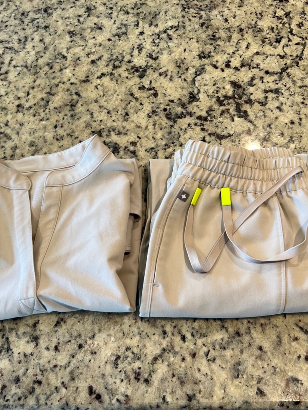 Figs Light Beige  Jogger Set with Neon Yellow Accents